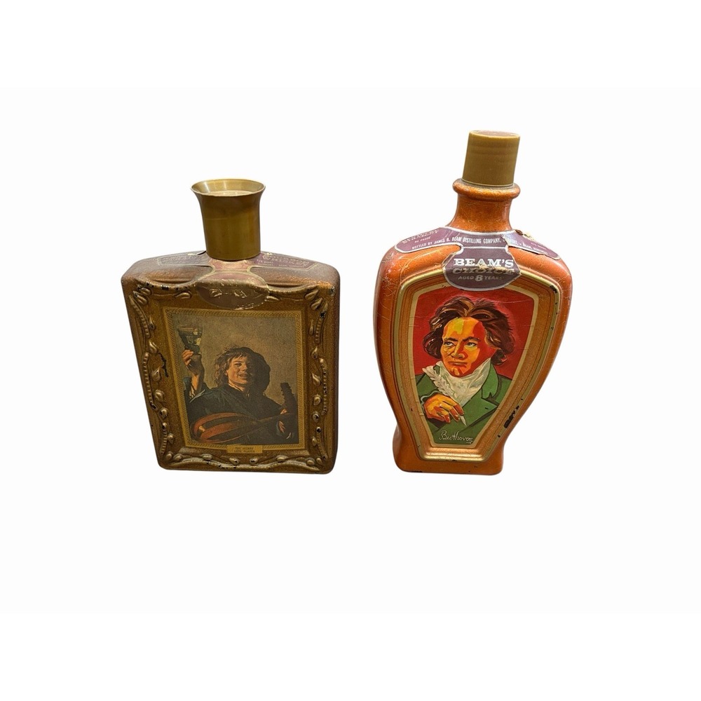 Vintage Jim Beams Choice Whiskey Decanters Beethoven Merry Lute Player‎ 70s
